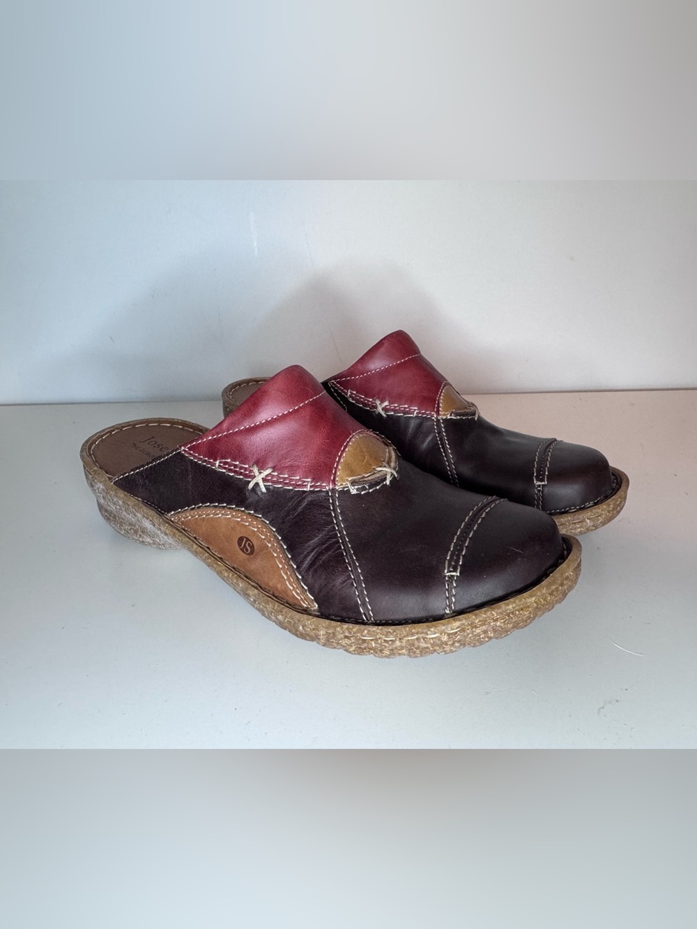 Josef Seibel Women's Brown and Burgundy Leather Clogs